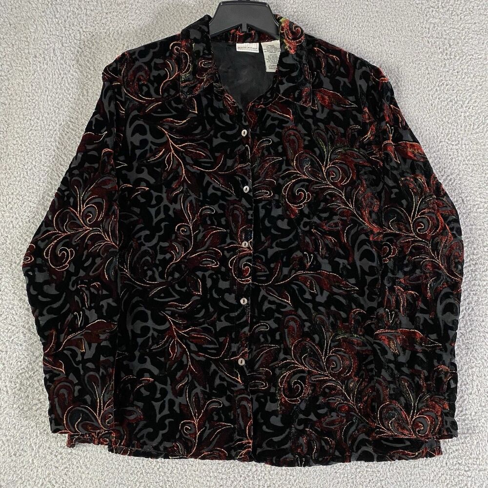 White Stag Velvet Burnout Top Womens XL Black Forest Fairy Witchy Whimsigoth